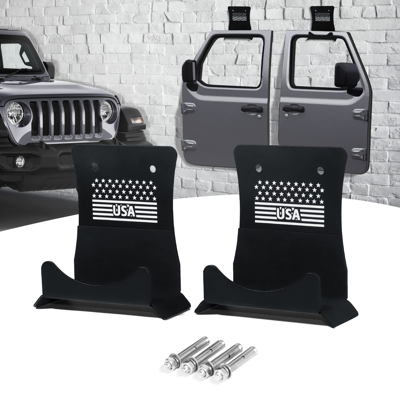 Jeep Wrangler Door Hangers (1956-2024) - 2 Pack Black Wall Mount Storage Brackets for CJ YJ TJ JK JL JT Models | Removable & Durable | Perfect for Garage, Workshop & Off-Road Storage