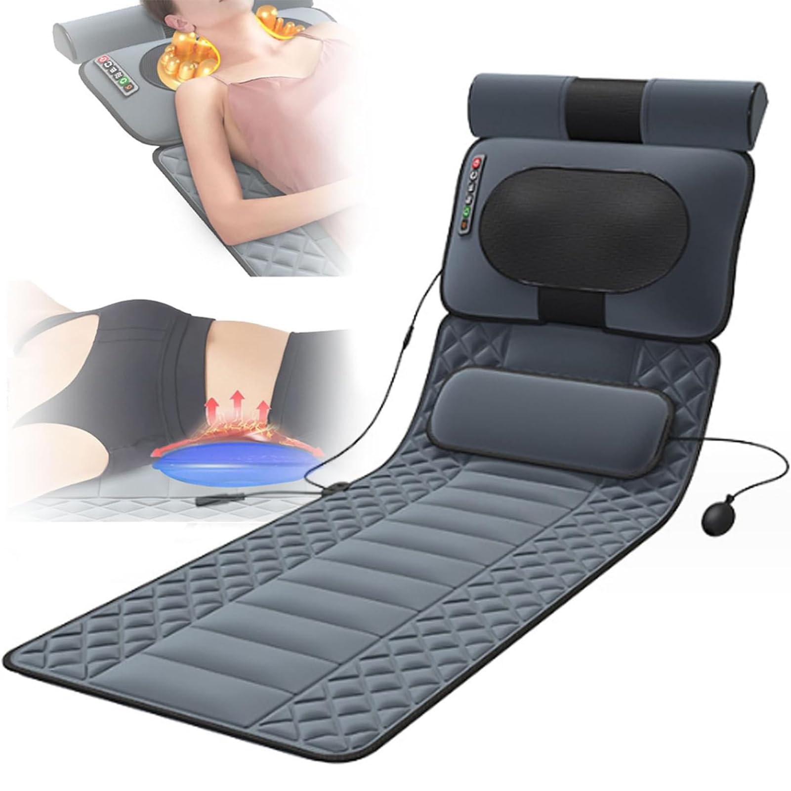Full Body Massage Mat with Heat - 9 Speed & 3 Timer Modes, Legs Foot Waist Massager, Vibration Massage Mattress Pad for Home/Office Relaxation, Pain Relief & Stress Relief