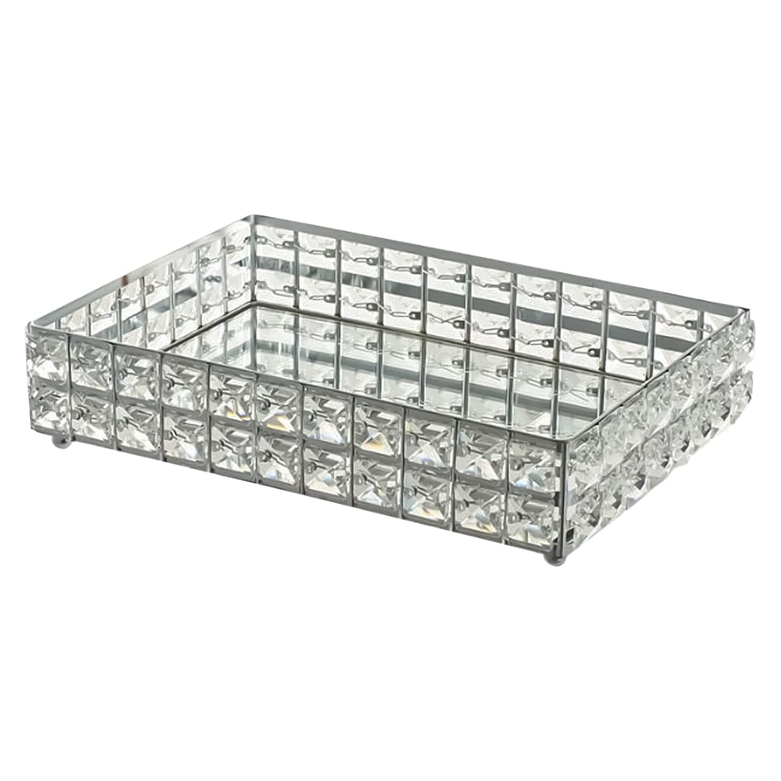 Sparkling Crystal Vanity Tray - Elegant Jewelry & Makeup Organizer with Bling Design, Perfect for Perfume Display & Dresser Decor | Ideal for Bathroom, Bedroom & Wedding Gift