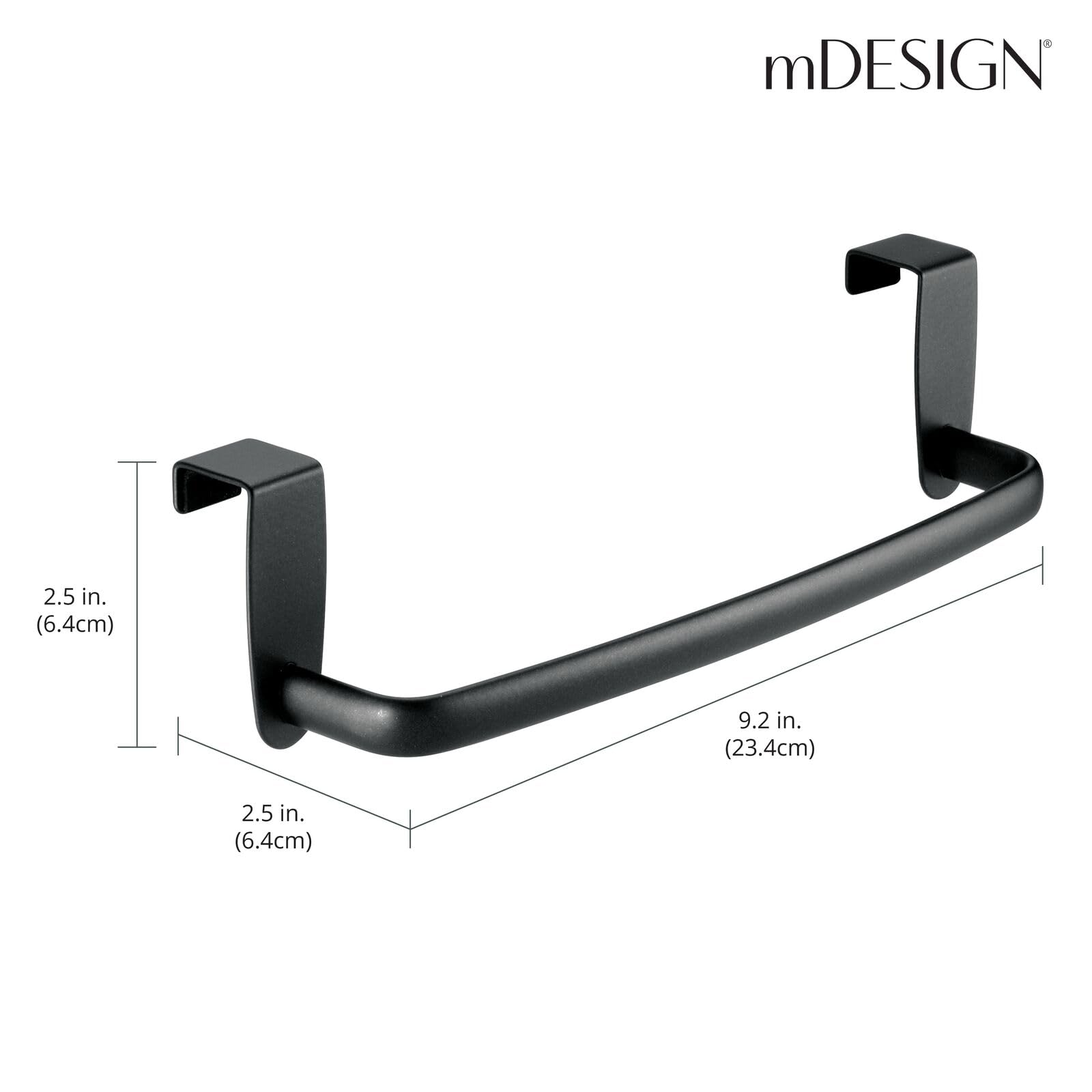 mDesign Steel Metal Wire Over Cabinet Towel Rack Organizer - 2 Pack Matte Black Spira Collection - Space-Saving Kitchen Storage for Hand Towels & Washcloths - Perfect for Small Kitchens, Bathrooms & RVs