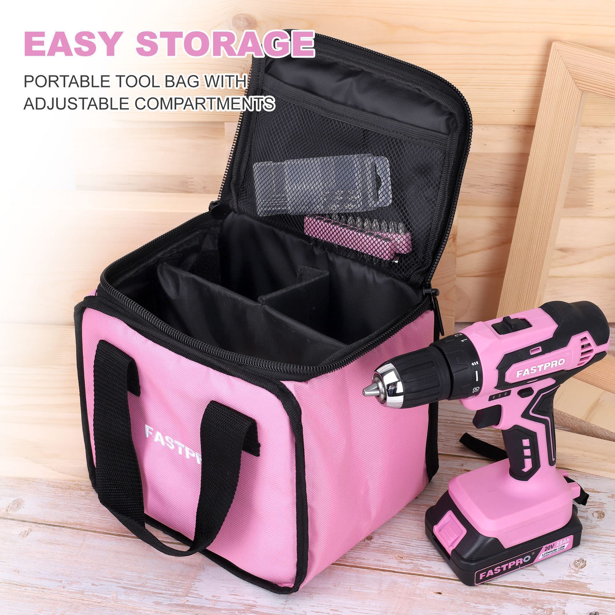 FASTPRO 220-Piece Pink Tool Set for Women - Home Repair Tool Kit with 20V Cordless Lithium-Ion Drill Driver - Perfect for DIY Projects, Household Repairs & Crafting