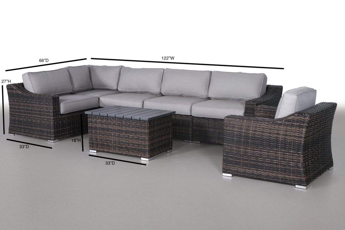 Premium Marina Collection Patio Furniture 7-Piece Conversation Set - Resort Grade Outdoor Sofa Garden Sectional in Marina Brown, No Assembly Required - Perfect for Backyard, Poolside & Resort Style Living Spaces