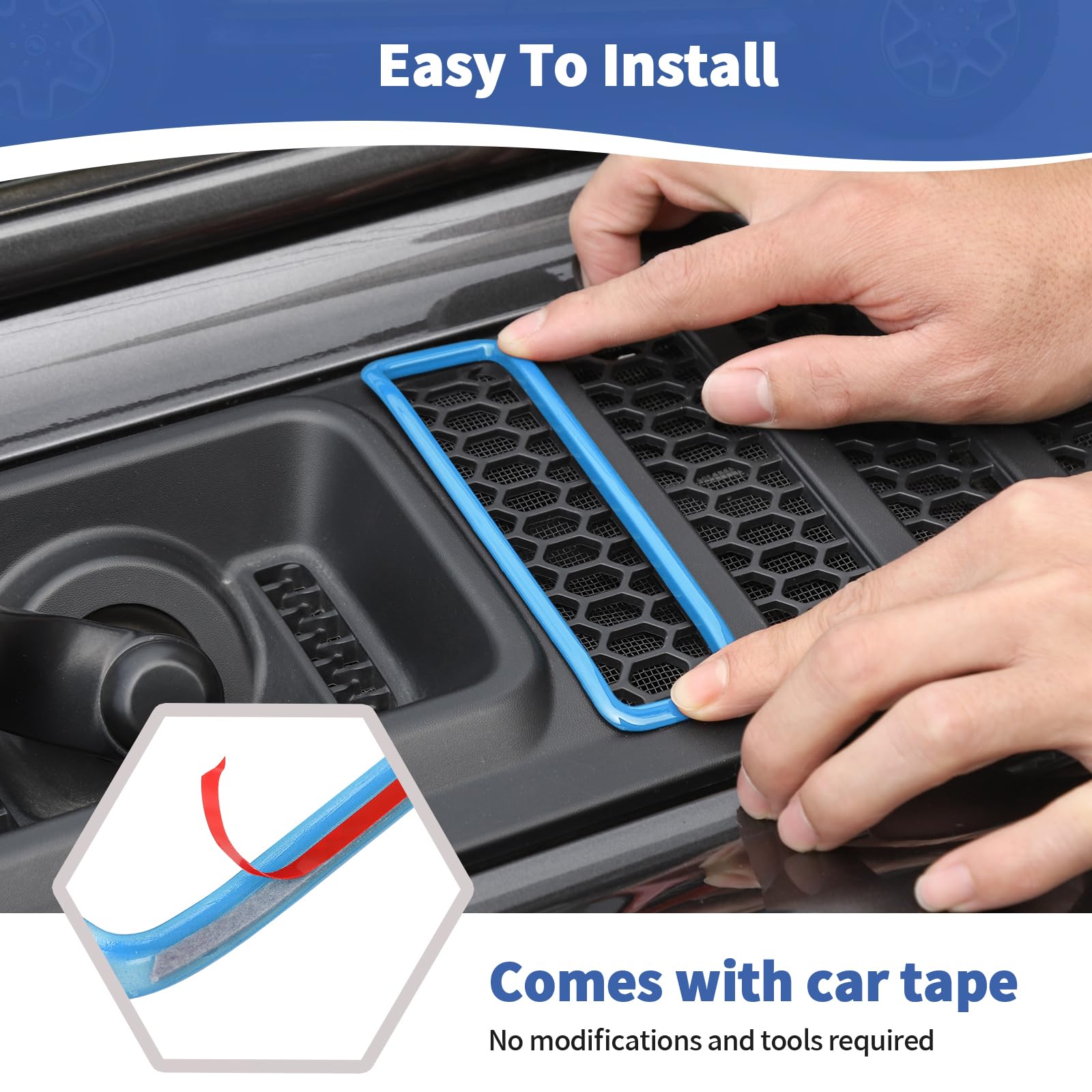 Jeep Wrangler JL JLU & Gladiator JT Hood Vents Cover Trim (2018-2024) - Baby Blue Exterior Accessories 7pcs - Enhance Style & Engine Cooling for Off-Road Adventures