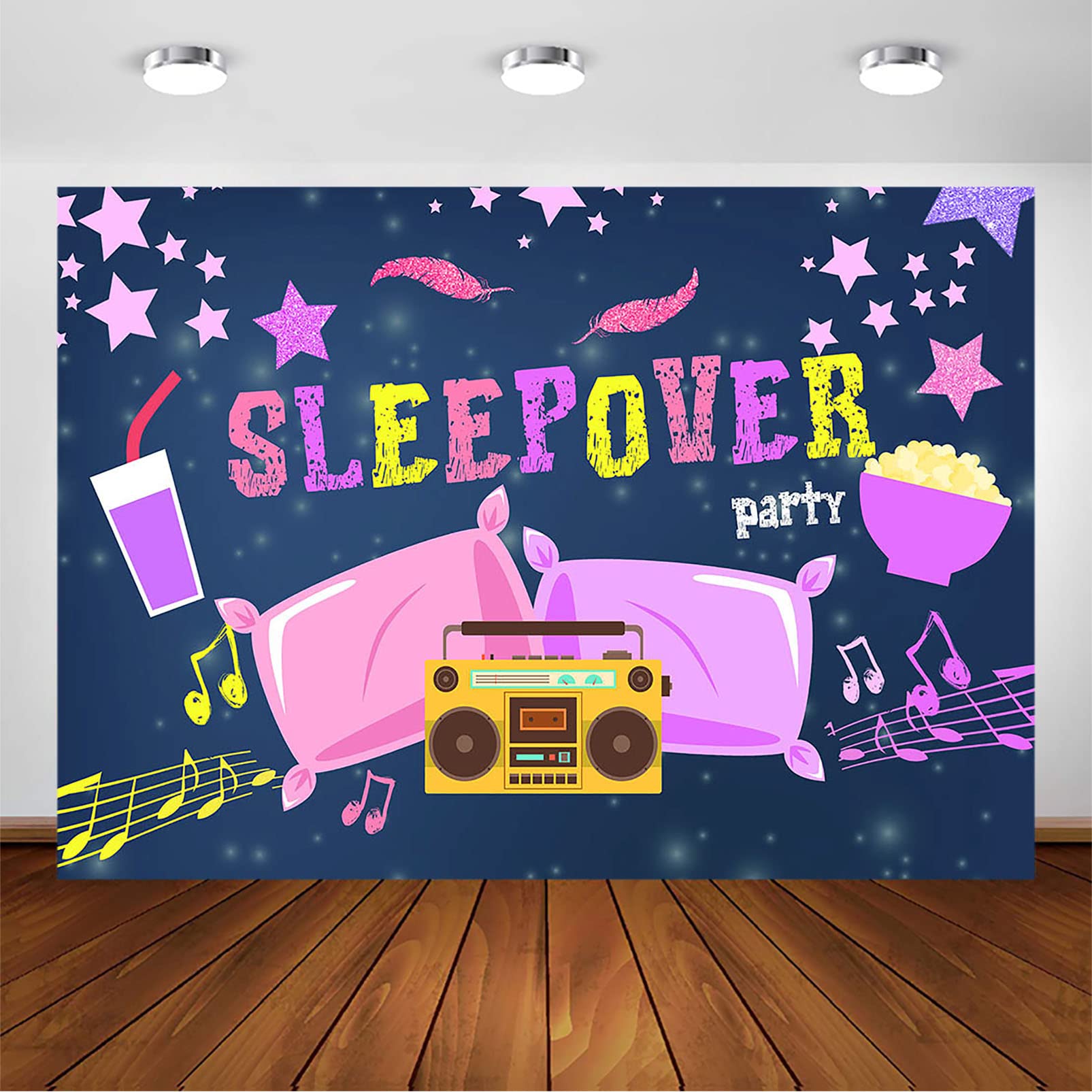 Avezano 8x6ft Sleepover Party Backdrop for Girls - Pajama Party Decor, Photography Background, Slumber Party Theme with Pillow Fight Design - Perfect for Birthday Decorations, Photo Shoots, and Sleepover Events