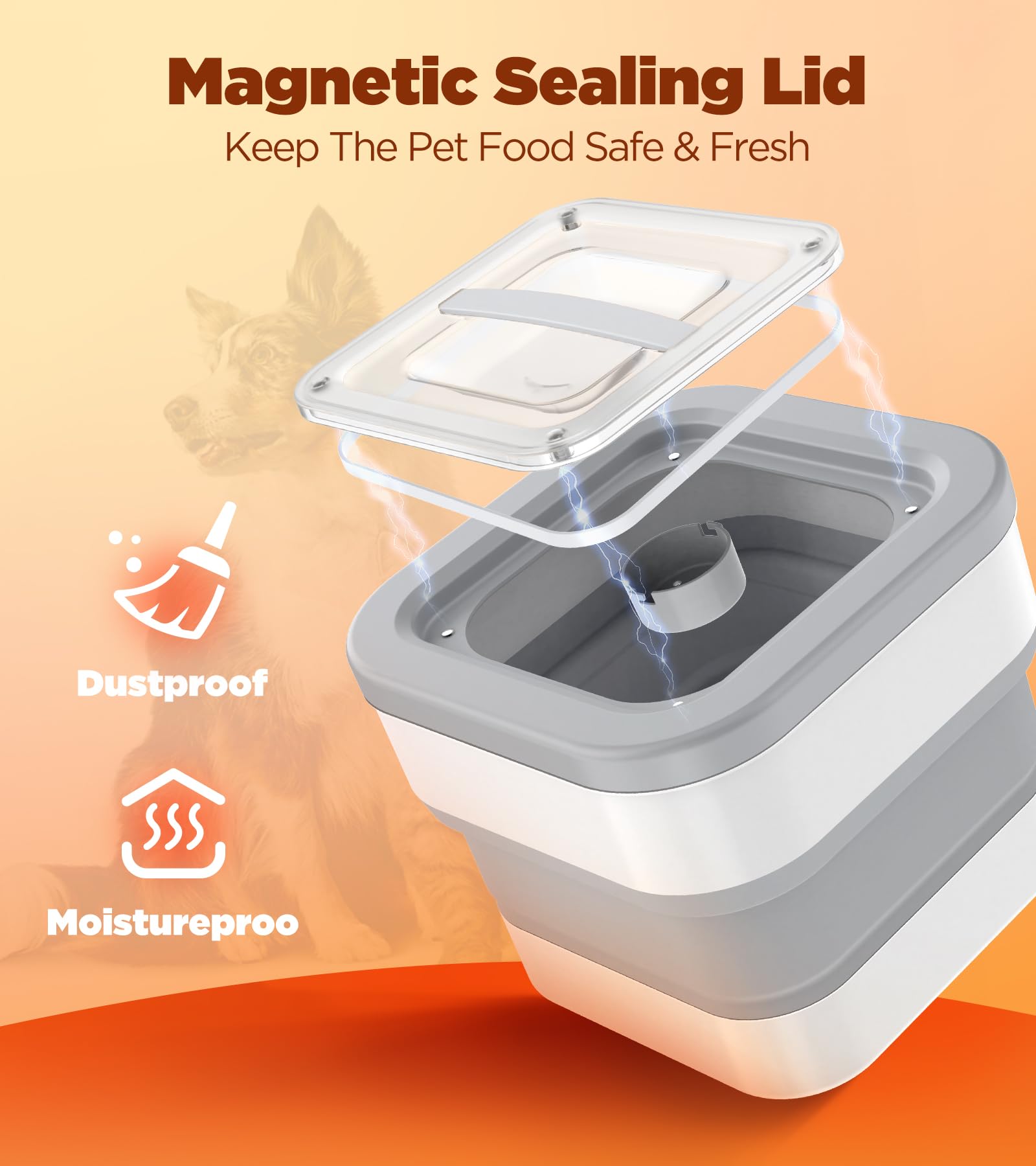 Collapsible Dog Food Storage Container - 15 Lbs Airtight Pet Food Bin with Magnetic Lid & Measuring Cup - Multi-Purpose Dry Food Storage for Dogs, Cats, Cereal - Perfect for Kitchen, Pantry & Pet Feeding Areas