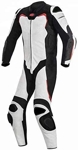 MATAGEAR Motorcycle Racing Suit - White & Black One-Piece Leather Suit with CE Approved Armor Protection (Size S) | Perfect for Track Racing, Street Riding & Motorcycle Enthusiasts