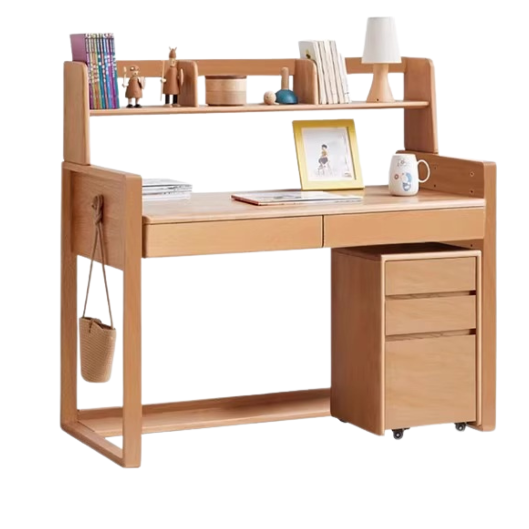 Premium Beech & Oak Solid Wood Kids Study Desk - Ergonomic Children's Writing Table for Homework & Crafts - Perfect for Bedroom, Homeschool & Montessori Learning