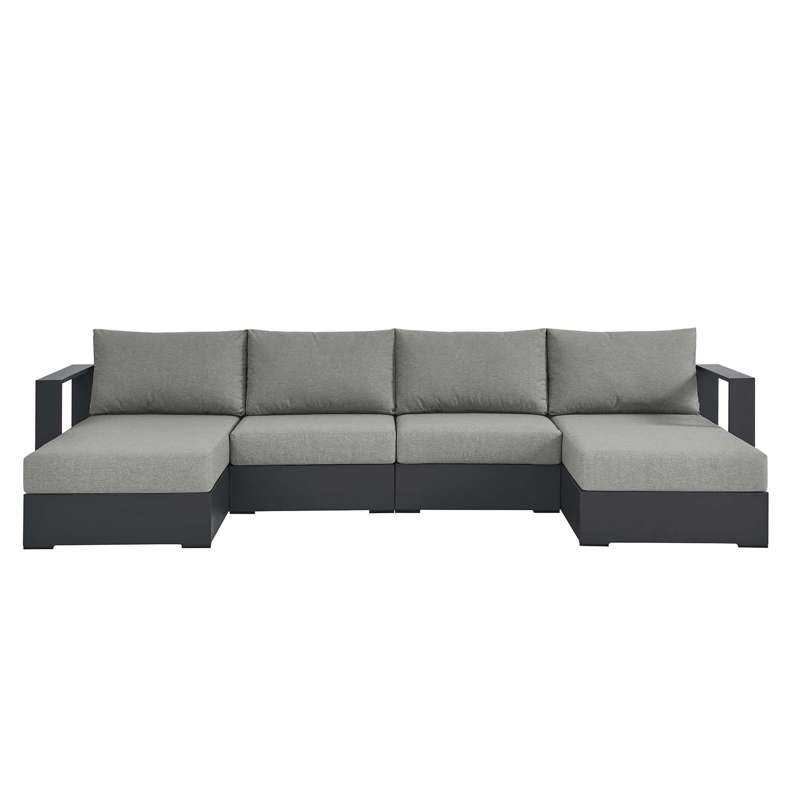 Modway Tahoe 4-Piece Aluminum Outdoor Patio Sectional Sofa Set with Weather-Resistant Cushions - Gray Modular Chaise Lounges for Deck, Backyard & Poolside Relaxation | Durable Patio Furniture for Outdoor Living Spaces