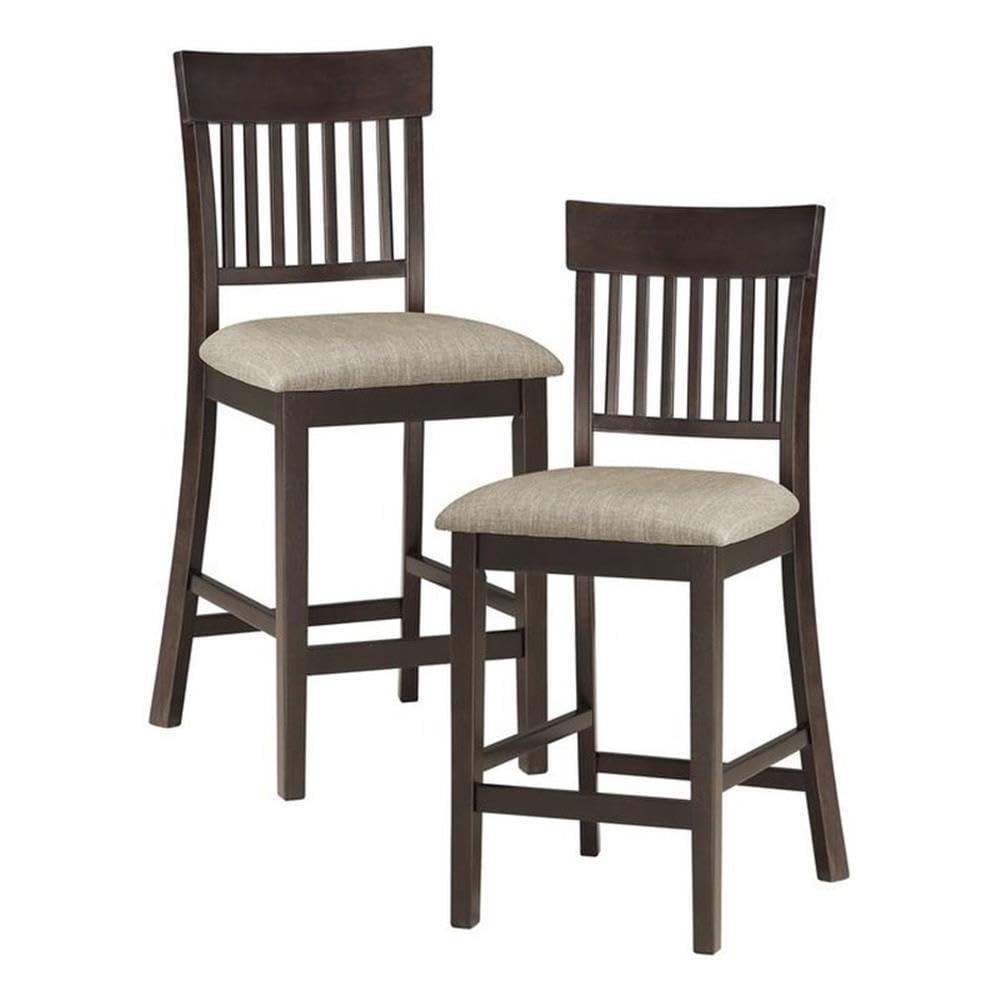 Lexicon Balin 2-Piece Counter Height Dining Chair Set - Brown Wood Slat Back Bar Stools for Kitchen Island, Breakfast Nook & Modern Dining Room Decor