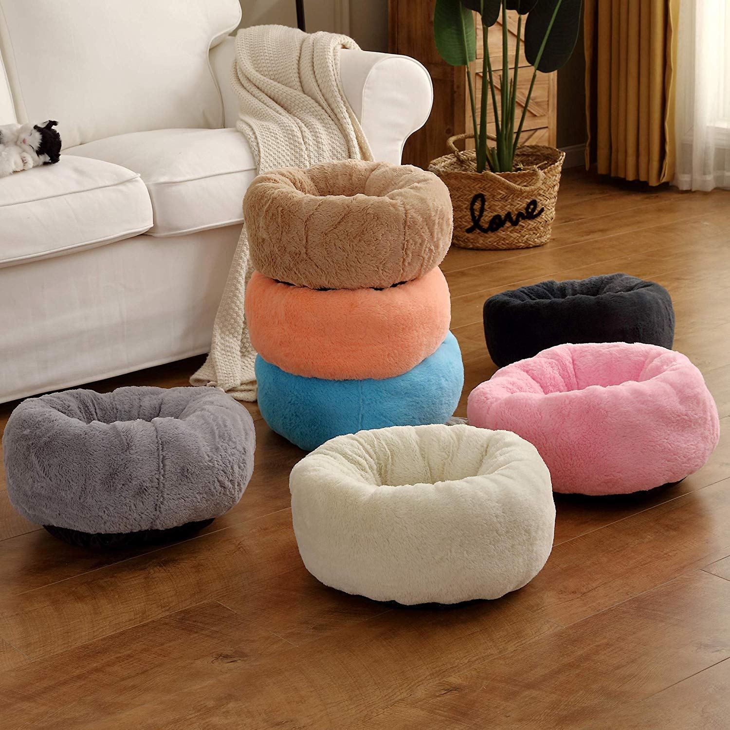 Luxury Fluffy Plush Round Pet Bed for Cats & Dogs - Self-Warming Donut Cushion with Orthopedic Support & Faux Fur - Improved Sleep & Joint Relief - Perfect for Bedrooms, Living Rooms & Pet Carriers (50