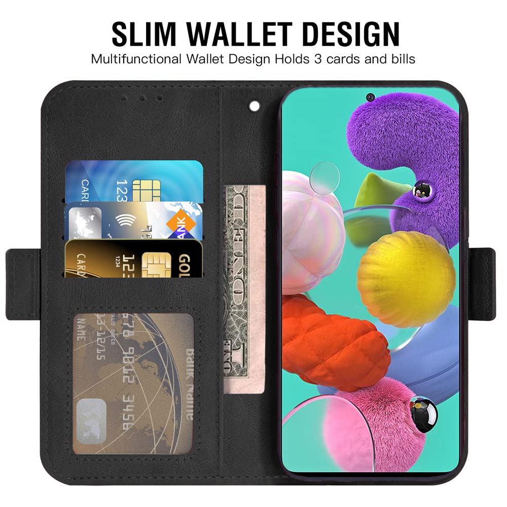 Asuwish Samsung Galaxy A51 4G Wallet Case with Tempered Glass Screen Protector - Leather Flip Cover Card Holder Phone Case for Galaxy A51/A515F/M40S (Black) - Perfect for Daily Use, Travel & Business Meetings