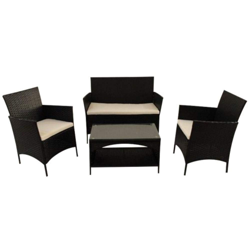 KTOP 4-Piece White Rattan Patio Furniture Set - Outdoor Sectional Sofa with Cushions & Coffee Table - Weather-Resistant Wicker Conversation Set for Garden, Poolside & Backyard Relaxation