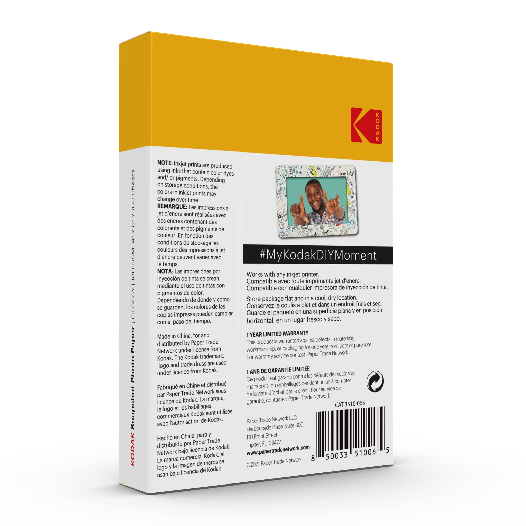 KODAK Glossy Photo Paper 4x6 Inches - 100 Sheets, 48lb/180 gsm, 8.5 MIL Thick (Model 41305) - Premium Quality for Inkjet Printers - Perfect for Family Photos, Scrapbooking & Photo Gifts | Not Compatible with KODAK Dock Printers