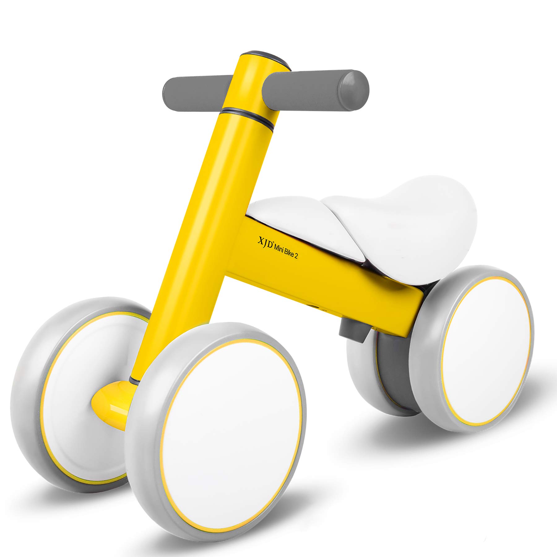 XJD Baby Balance Bike for 10-36 Months - Adjustable Height No Pedal 4-Wheel Toddler Bicycle for Boys & Girls | First Birthday Gift & Learning Walker Toy | Perfect for Indoor Play, Outdoor Riding & Early Childhood Development (Yellow)