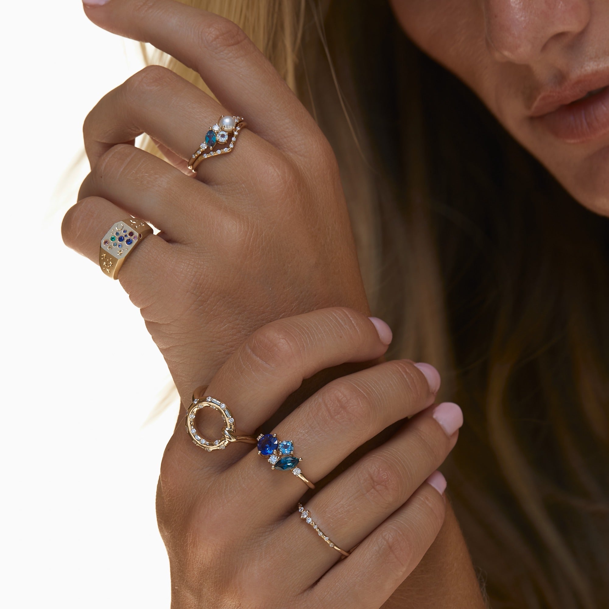 Stunning Large Ocean Starry Cluster Ring for Women - Elegant Blue Gemstone Statement Jewelry for Parties, Weddings & Special Occasions