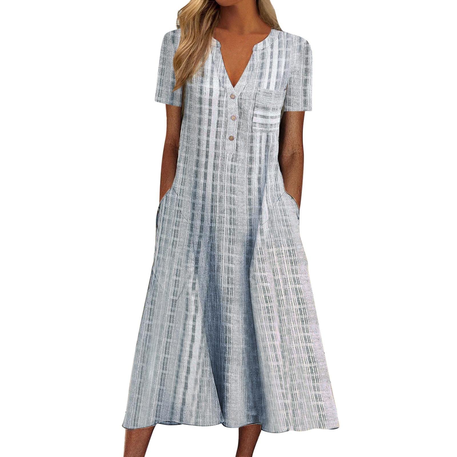 Women's Summer Butterfly Print V-Neck Sleeveless Midi Dress with Pockets - Casual Flowy Knee-Length Sundress for Beach, Vacation & Outdoor Parties