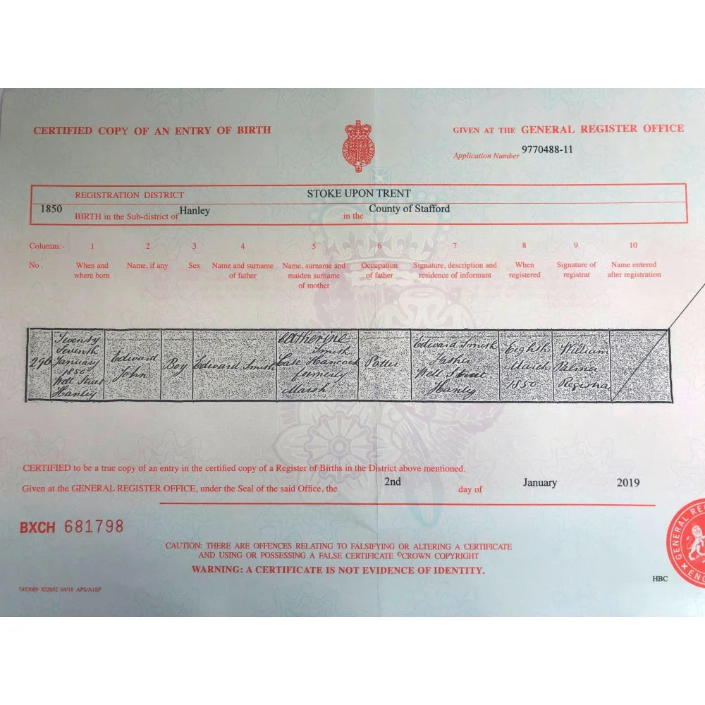 Authentic Replica of Captain Edward Smith's Titanic UK Birth Certificate - Certified Copy with Movie Photo | Perfect for Titanic Fans, Collectors & Historical Displays