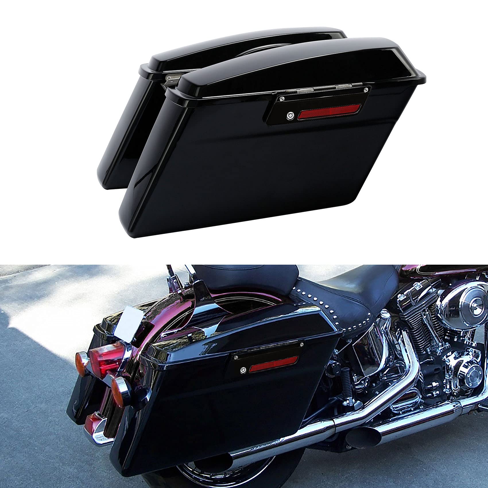 XFMT Motorcycle Hard Saddlebags for Harley Touring Models - Vivid Black Trunk with Lids & Latches (Fits Road King, Street Glide, Road Glide, Electra Glide 1994-2013) | Durable Storage for Long Rides & Road Trips