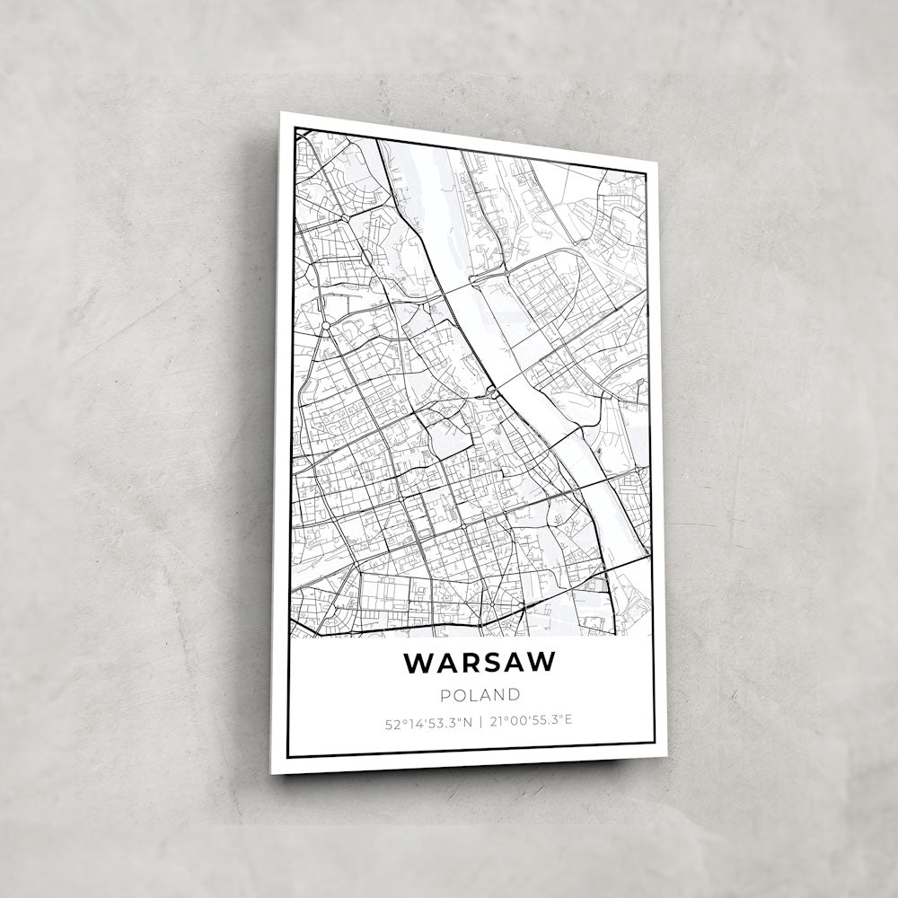Warsaw City Map Glass Wall Art - Modern Home Decor for Living Room, Office & Gifts