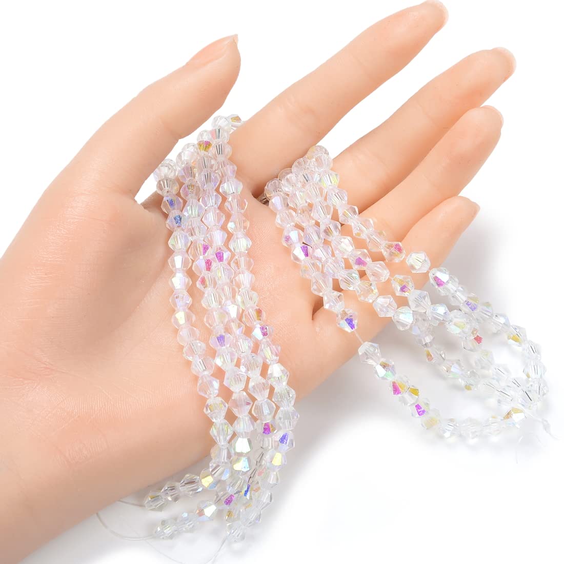 5 Strands Czech 6mm (0.24 Inch) Faceted Bicone Crystal Glass Loose Beads - Bulk AB Finish Spacer Beads (215-230pcs) for DIY Jewelry Making, Bracelets, Necklaces & Craft Projects - CCB602