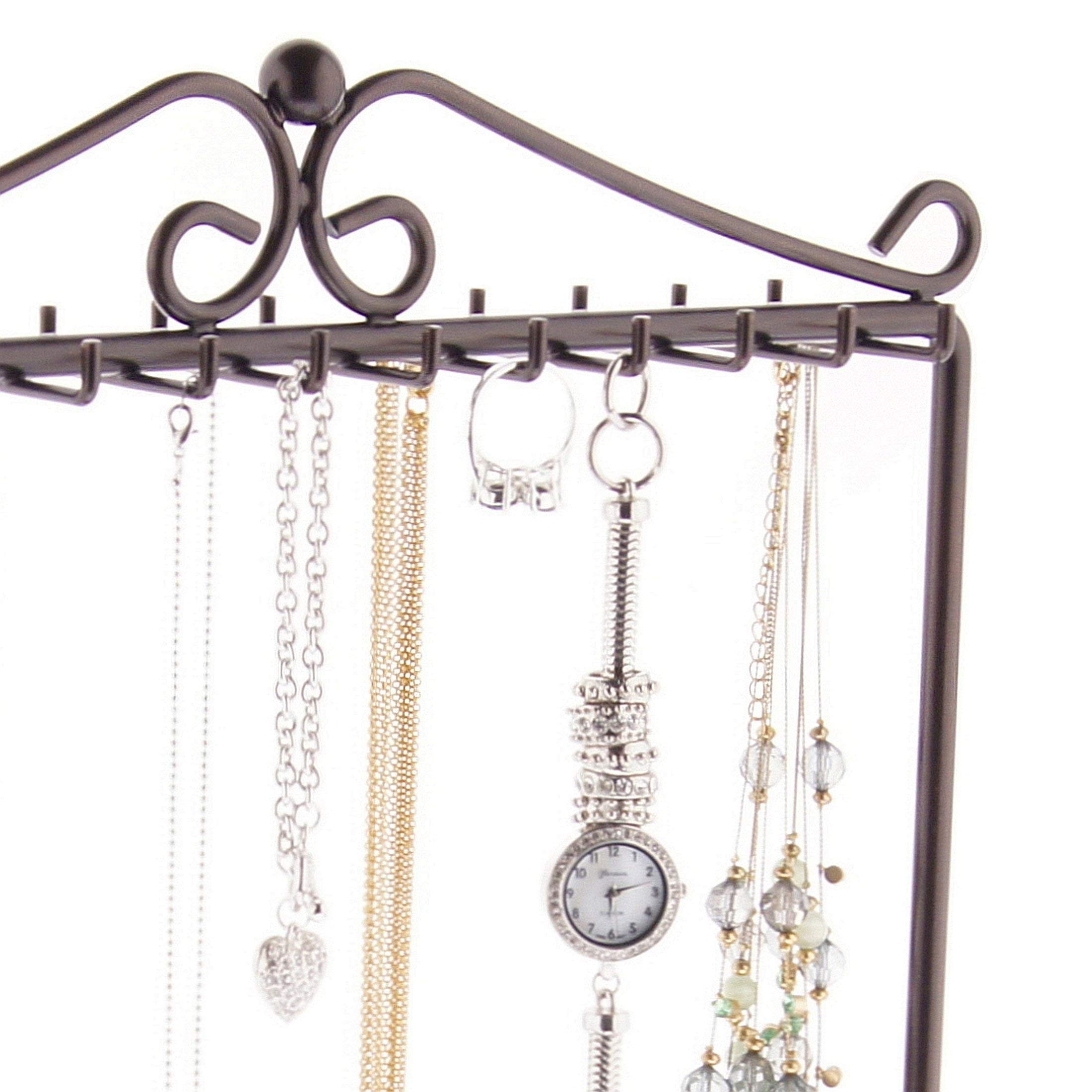 Angelynn's Freestanding Tall Necklace Holder Organizer Rack - Jewelry Tree Display Stand for Long Necklaces & Bracelets in Calla Rubbed Bronze - Perfect for Bedroom, Bathroom & Closet Organization