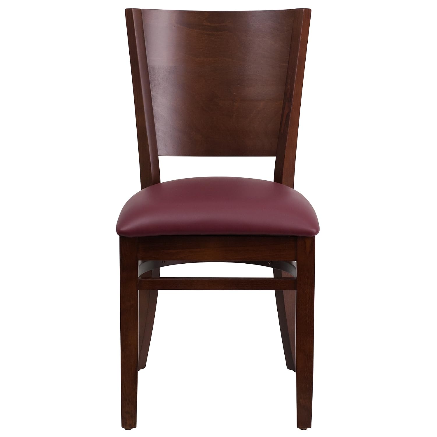 Flash Furniture 2-Pack Lacey Series Solid Back Walnut Wood Restaurant Chairs with Burgundy Vinyl Seat - Durable Dining Chairs for Restaurants, Cafes, and Home Kitchens