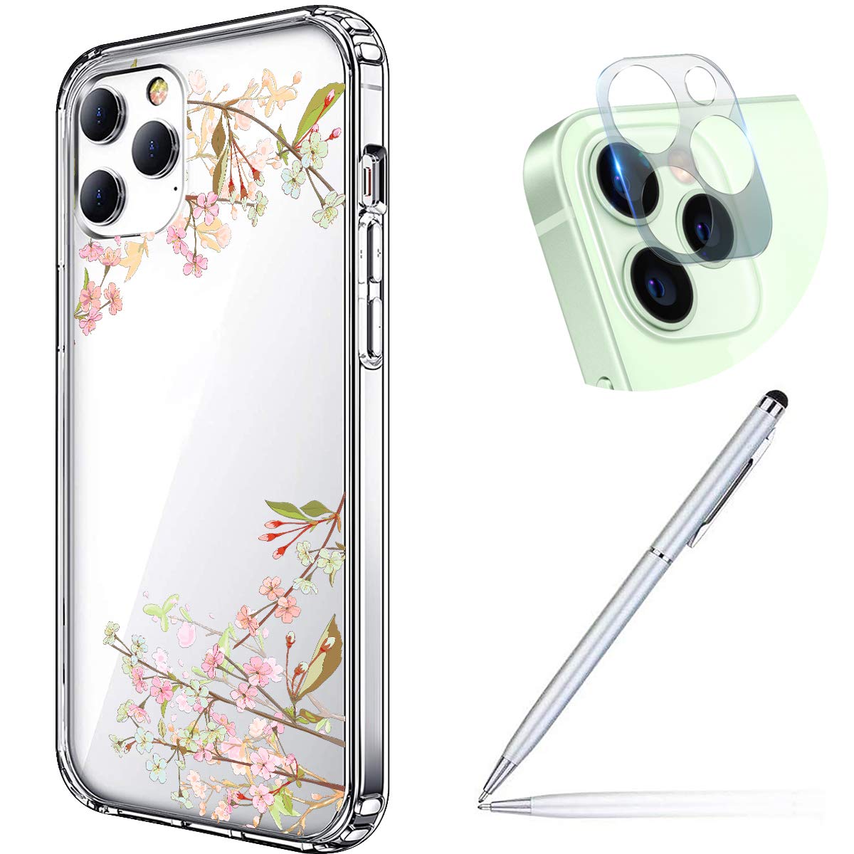 **Clear Soft Silicone Gel TPU Case for iPhone 12 Pro - Floral Embossed Design, Protective Bumper Cover with Camera Lens Protector | Stylish & Durable Phone Case for Women & Girls | Perfect for Everyday Use, Work & Travel**