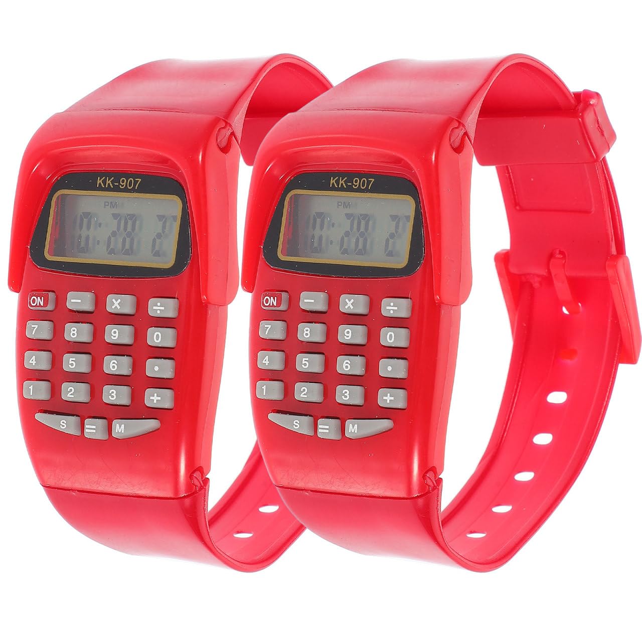 Mikikit 2-Pack Calculator Digital Watch - Multifunction Geometric Calculating Wristwatch for Men & Women (Red) - Perfect for Office, School, and Everyday Math Tasks
