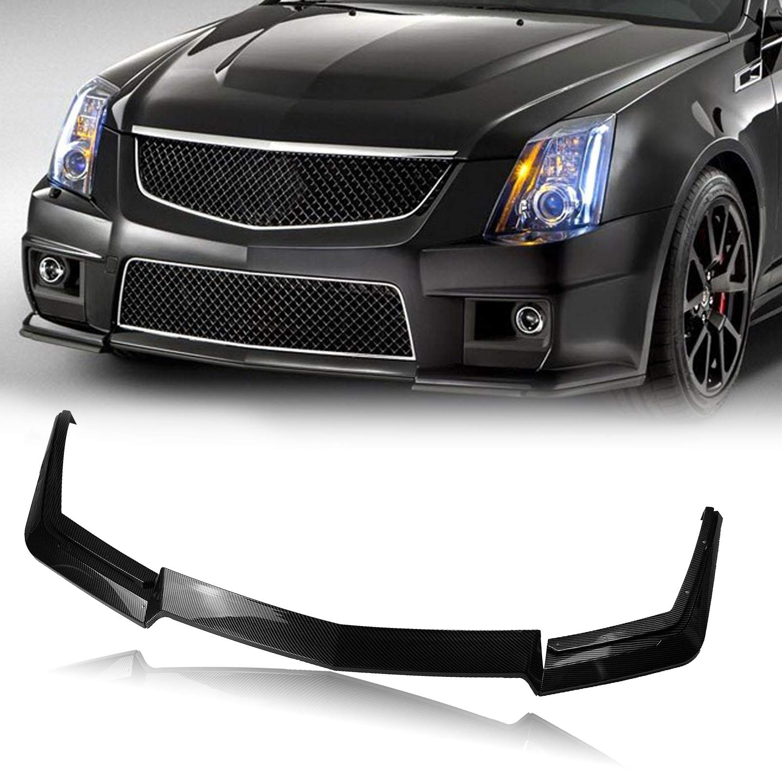 2009-2015 Cadillac CTS-V Front Bumper Spoiler Splitter Lip - Carbon Fiber Style | Perfect for Racing & Street Performance Enhancement | Fits 2012 2013 2014 Models