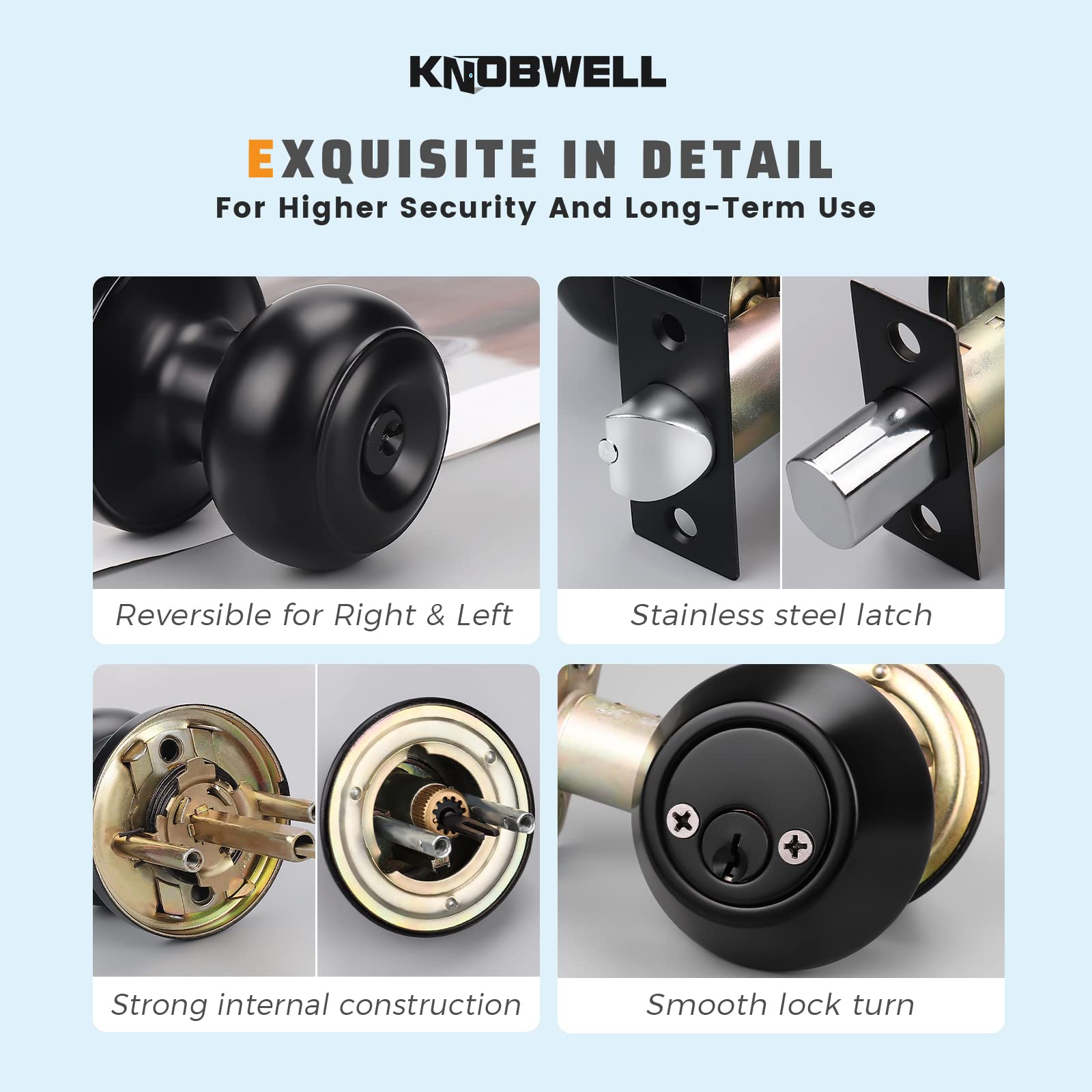 KNOBWELL 5-Pack Keyed Alike Door Knob & Double Cylinder Deadbolt Set - Black Exterior Door Lock with Deadbolt for Enhanced Home Security | Perfect for Front Doors, Back Doors & Rental Properties