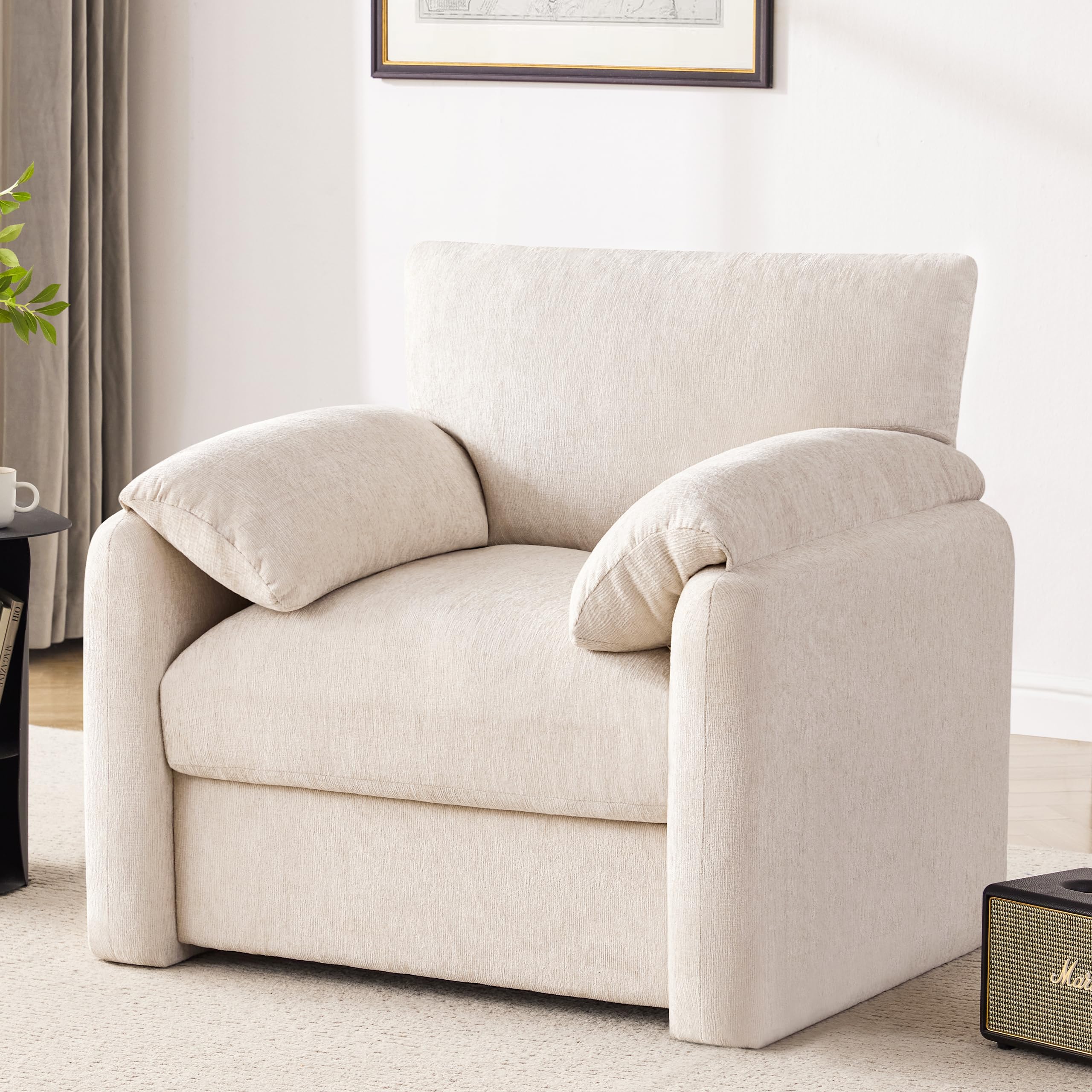 38.6'' Wide Chenille Oversized Accent Chair - Modern Mid-Century Upholstered Armchair for Living Room & Bedroom - Comfy Reading Chair & Single Sofa - Perfect for Relaxing, Reading & Home Decor (Beige, 1 Pack)