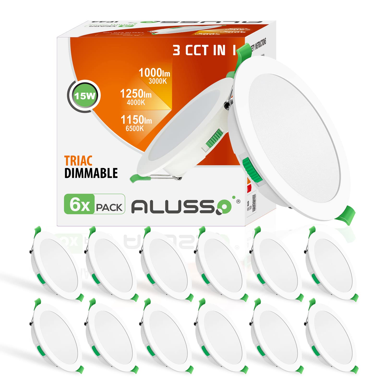 15W Ultra Slim LED Downlights - Dimmable Recessed Ceiling Spot Lights 1200LM (3000K/4000K/6500K) | IP44 Waterproof Lighting for Bathroom, Living Room & Kitchen | Energy Saving Home & Office Lighting Solution - 12 Pack