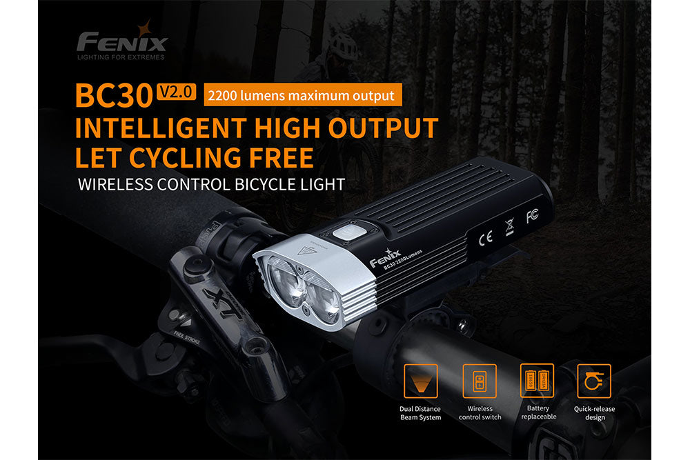 Fenix BC30 V2 1800 Lumen Rechargeable LED Bike Light - High Brightness Bicycle Headlight for Night Riding, Commuting & Mountain Biking