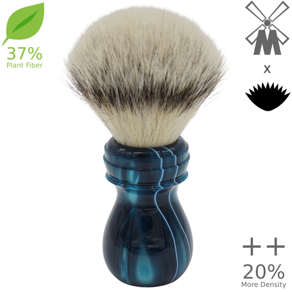 25mm Mühle STF XLarge Dense++ 37% Plant Fiber Shaving Brush with AP Shave Co. Oceans Waves Handcrafted Wooden Handle - Perfect for Wet Shaving & Beard Grooming