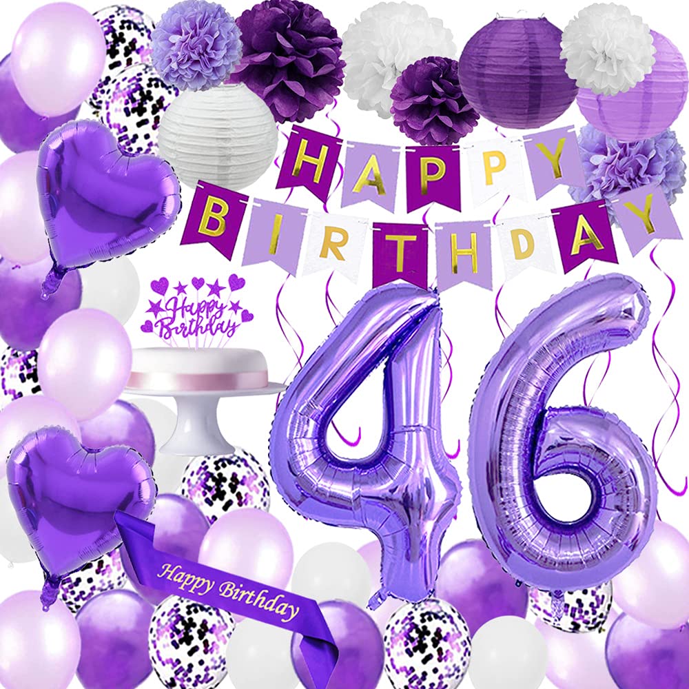 46th Birthday Party Decorations Set - Happy Birthday Banner, Sash, Cake Topper, Confetti & Balloons for 46 Years Old Celebration | Perfect for Milestone Birthday Parties, Adult Celebrations & Anniversary Decor