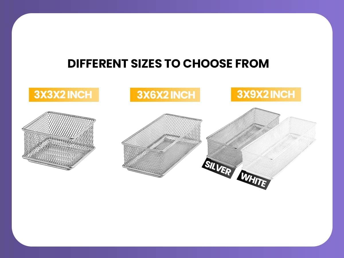 YBM HOME Silver Mesh Drawer Organizer Bins - 3x12x2 Inch Desk Storage for School Supplies, Office Accessories & Home Organization - Perfect for Classroom, Office Desk & Closet Storage