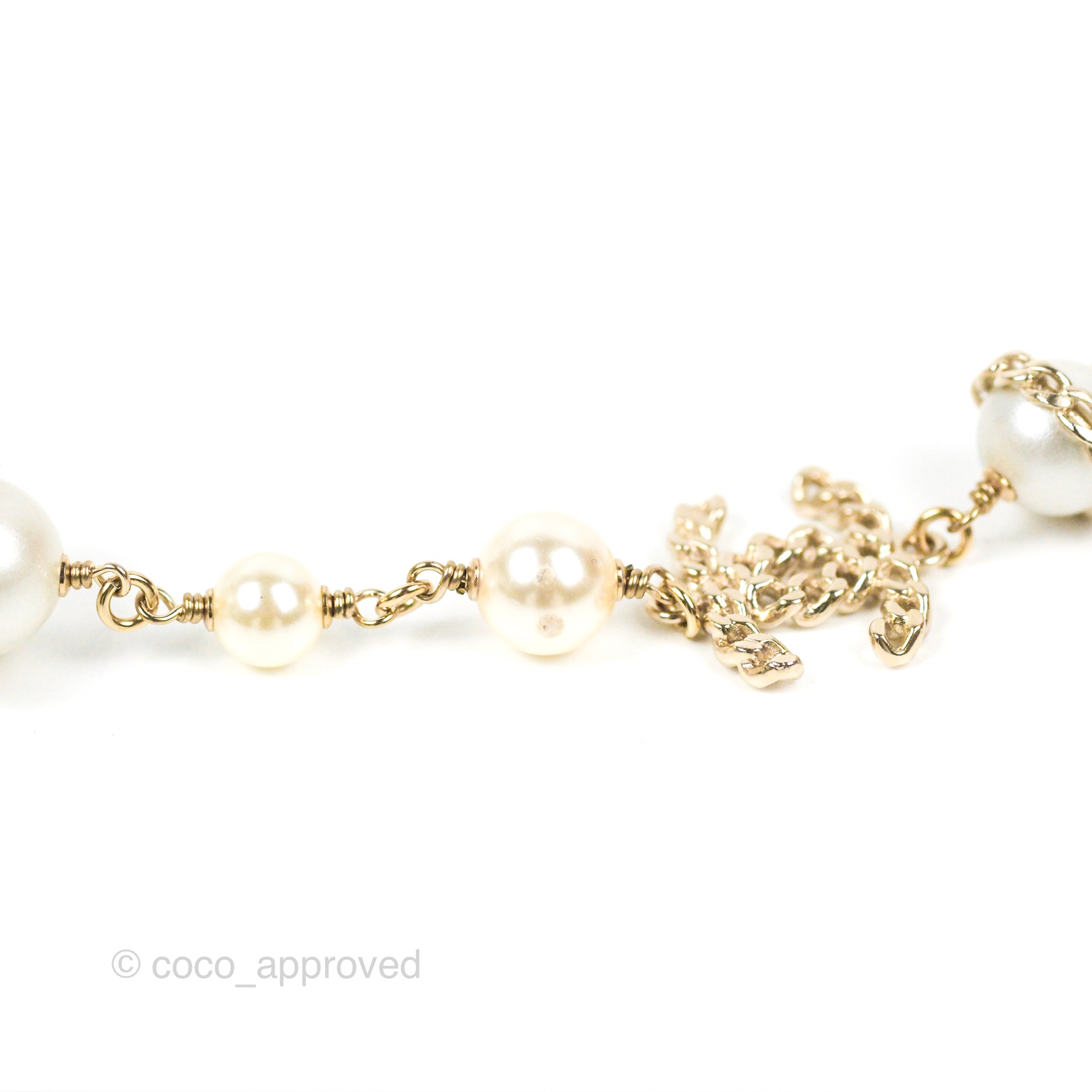 Chanel CC Pearl Chain Long Necklace in Gold Tone - Elegant 16B Design for Women | Perfect for Evening Parties, Weddings & Special Occasions