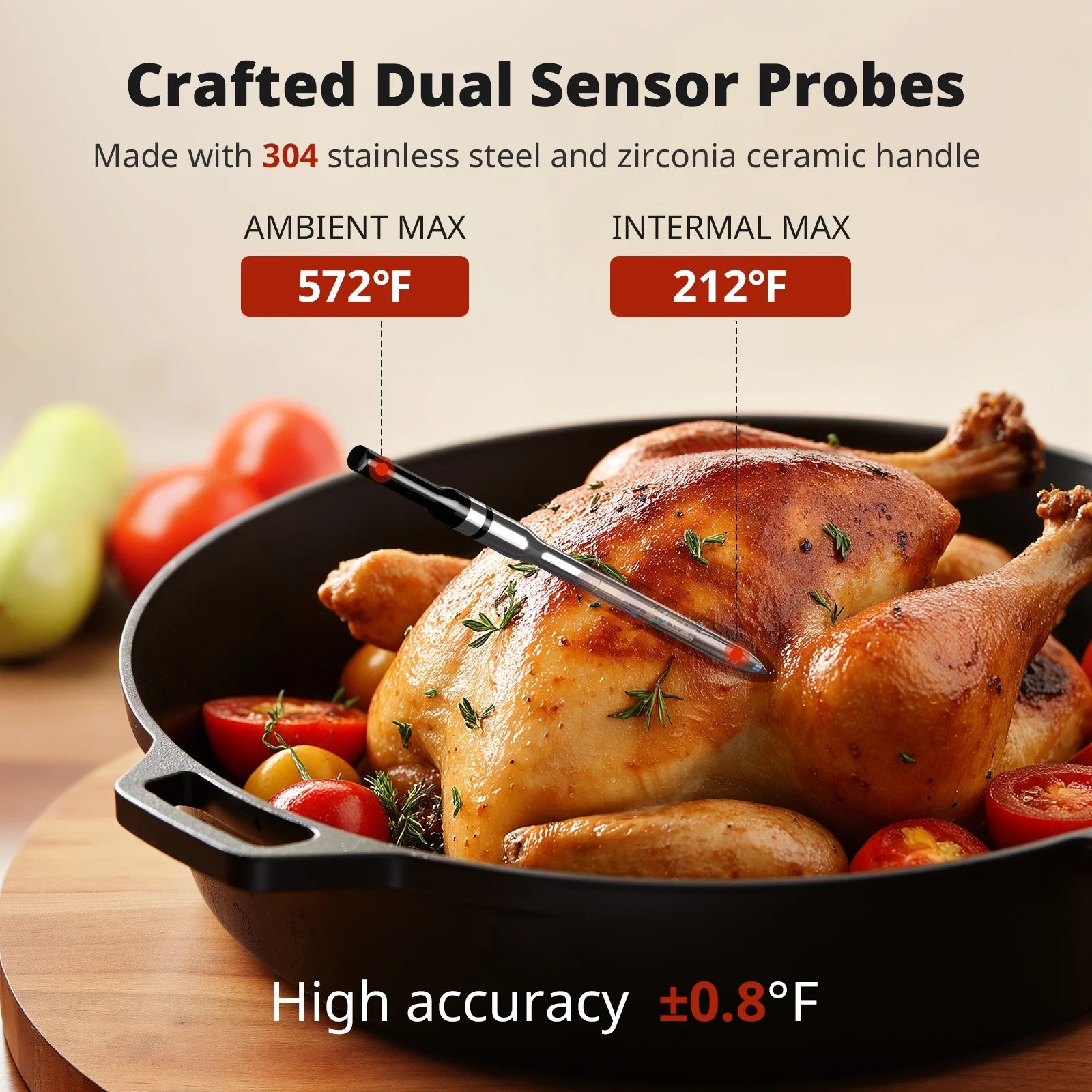 600FT Long Range Wireless Meat Thermometer with Standalone Display & Bluetooth 5.4 - Perfect for Grilling, Smoking, and BBQ Cooking Outdoors