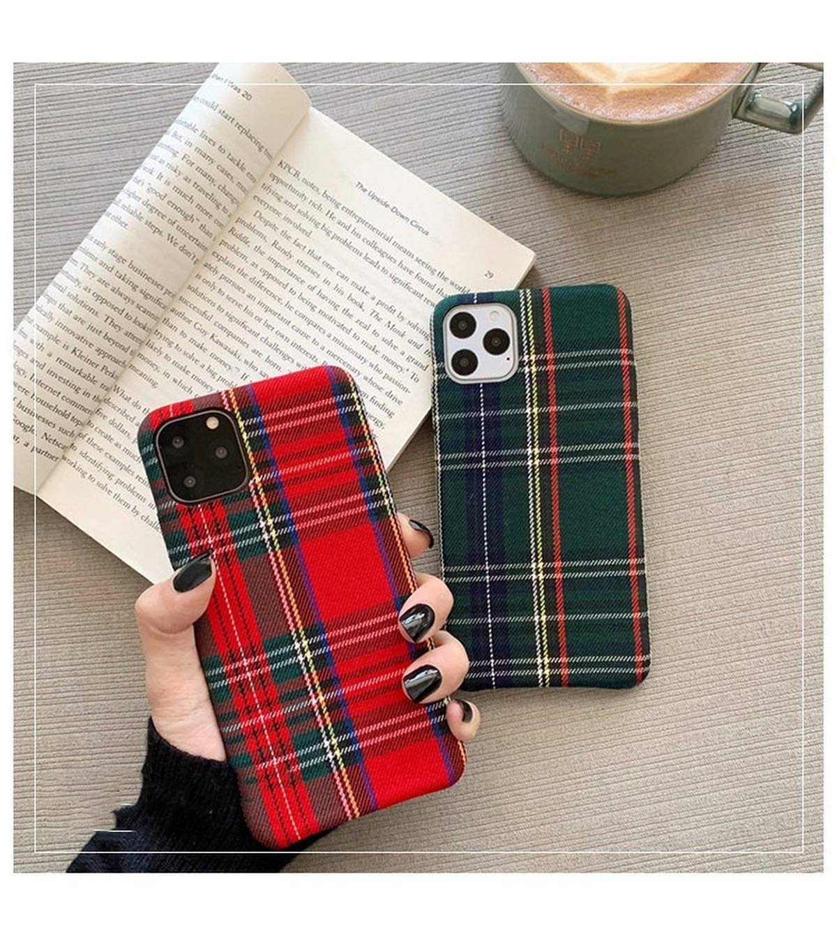 Soft Flannel Plaid Fabric Phone Case for iPhone 11/12/SE/7/8/6/6S Plus/X/XR/XS - Cozy Plush Protective Cover (Gray) | Perfect for Winter, Office & Daily Use