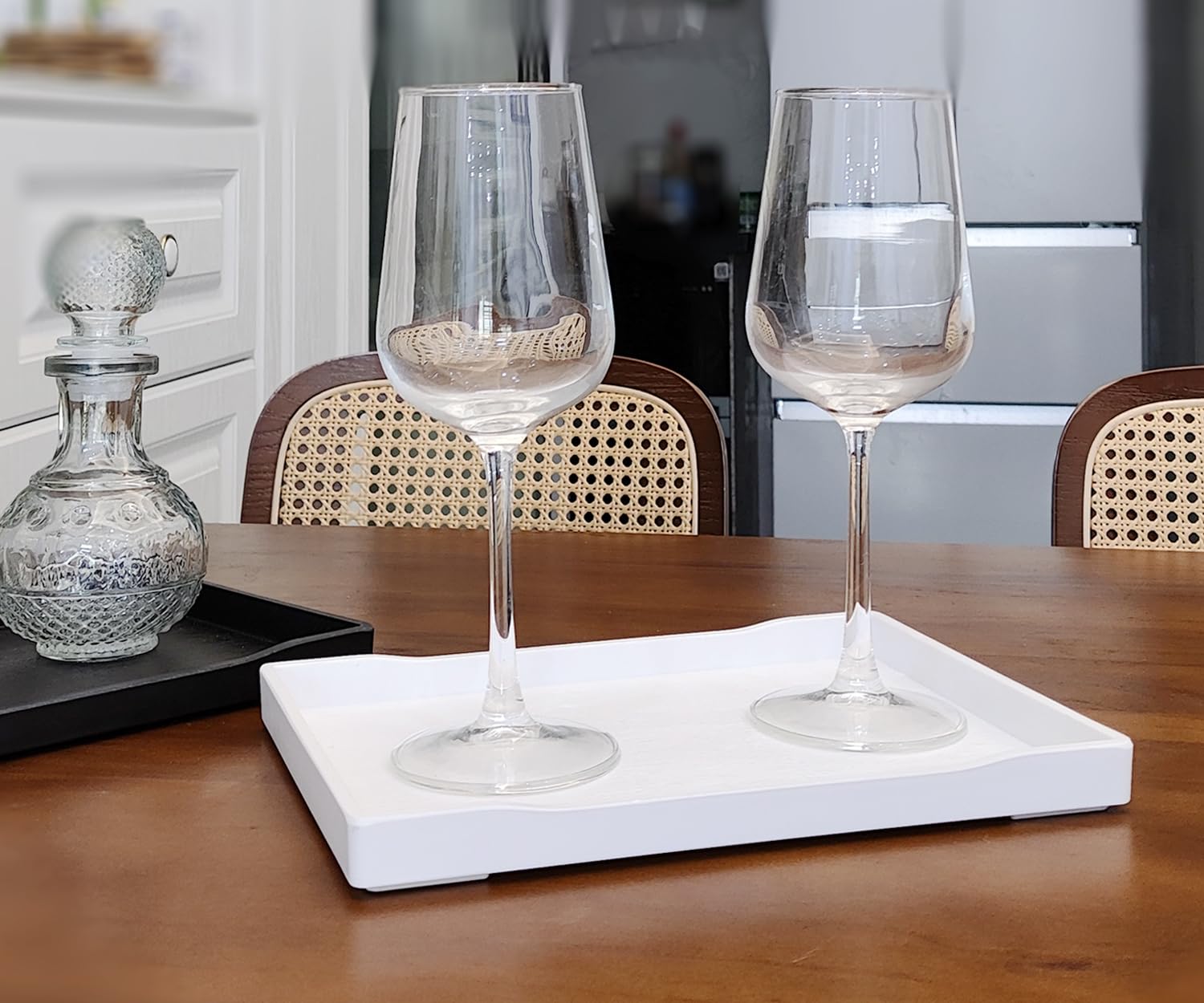 White Ceramic Serving Tray 9.5 x 7 Inches - Elegant Appetizer & Drink Tray for Coffee, Tea, Wine, Spa, Bar, Party & Home Decor - Perfect for Entertaining, Display & Gift Giving