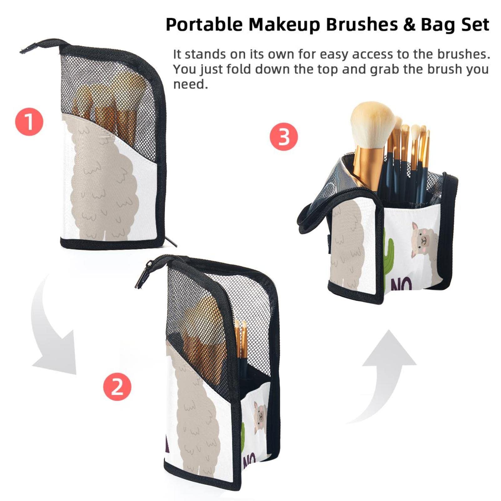 Portable Makeup Brush Organizer Bag with 12 Slots - Cute Llama Alpaca Floral Design Travel Cosmetic Brush Holder Case for Makeup Artists & Beauty Lovers - Perfect for Travel, Home Vanity & Professional Use