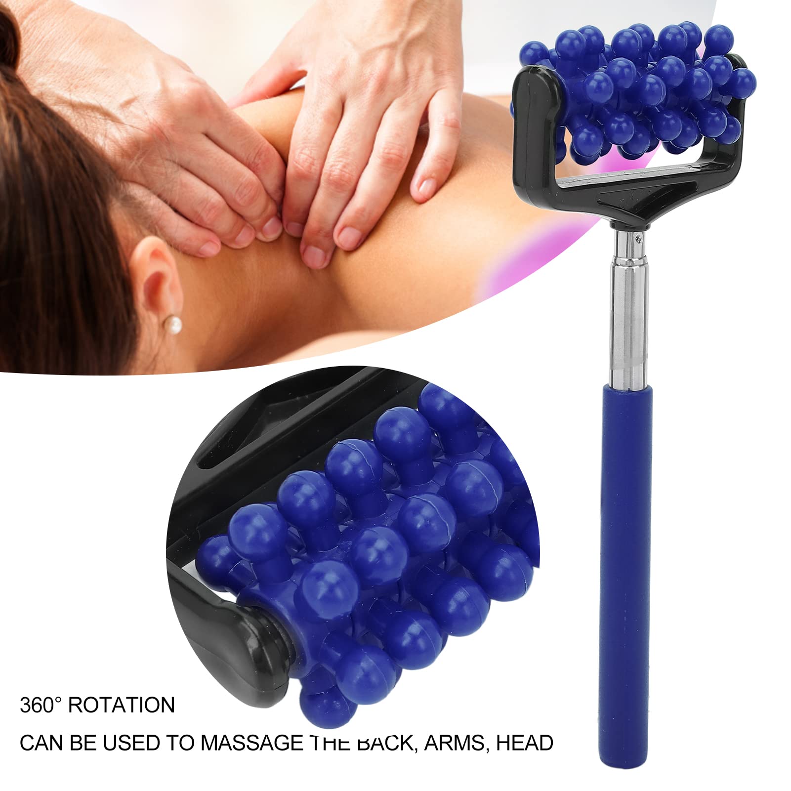 Telescopic Back Massage Roller Stick - Adjustable Rubber Muscle Massager for Neck, Arm, Leg & Back Pain Relief - Perfect for Post-Workout Recovery & Home Relaxation (Navy Blue) - Ideal for Athletes, Office Workers & Stress Relief
