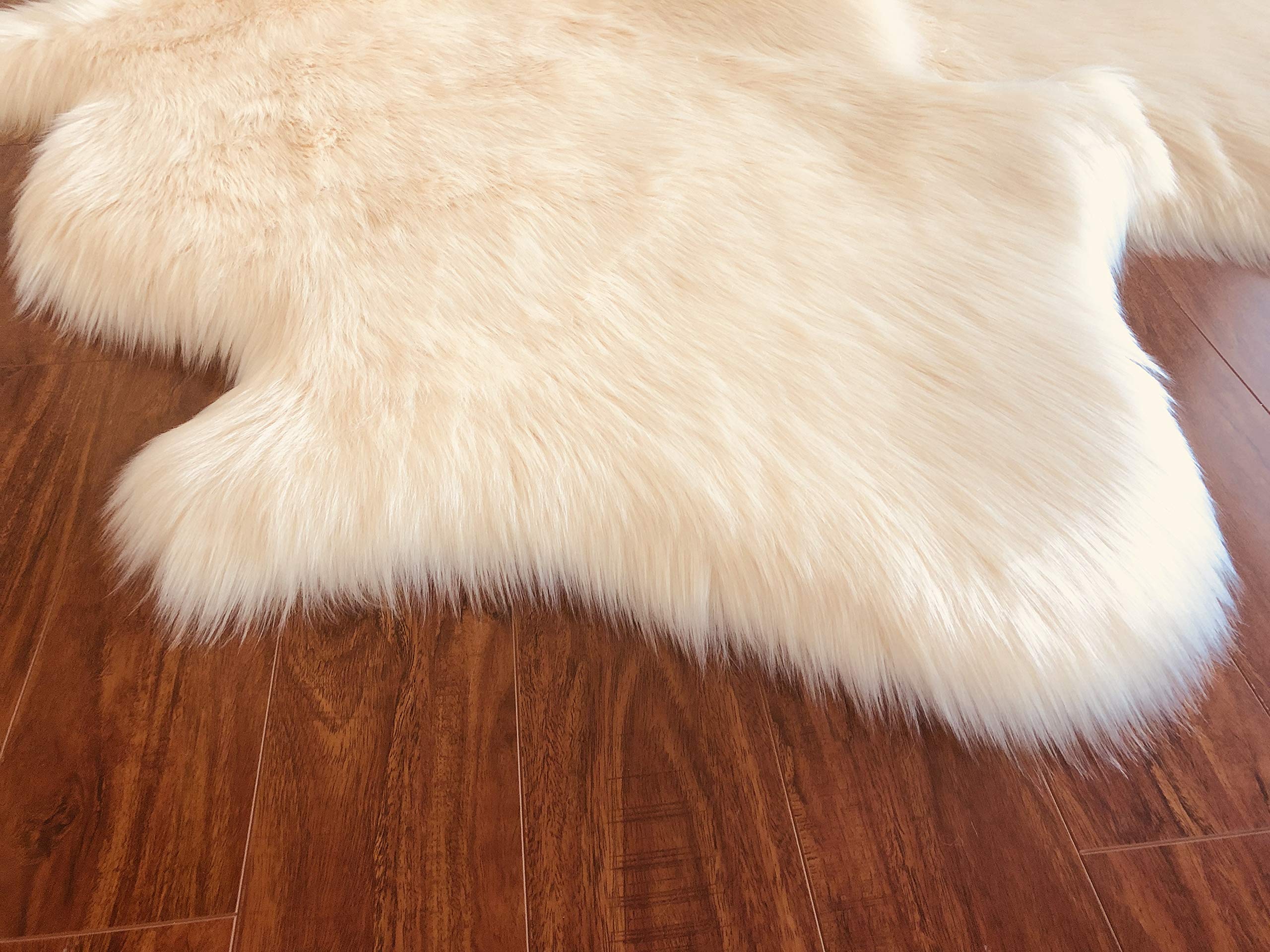 LAMBZY Genuine Sheepskin Silky Area Rug - Soft & Durable with Thick Non-Slip Bottom - Easy to Wash & Stain Resistant - 2' x 6' Champagne - Perfect for Kids Room, Nursery, Living Room & Bedroom Decor - Adds Warmth & Style to Your Home