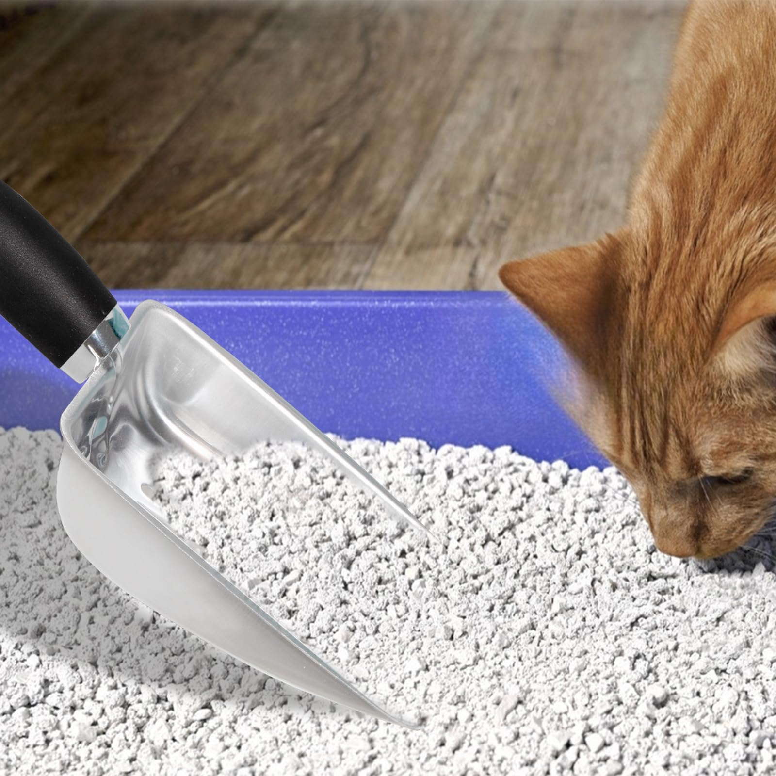 Durable Aluminum Cat Litter Scoop with Long Handle - Perfect for Easy Litter Box Cleaning