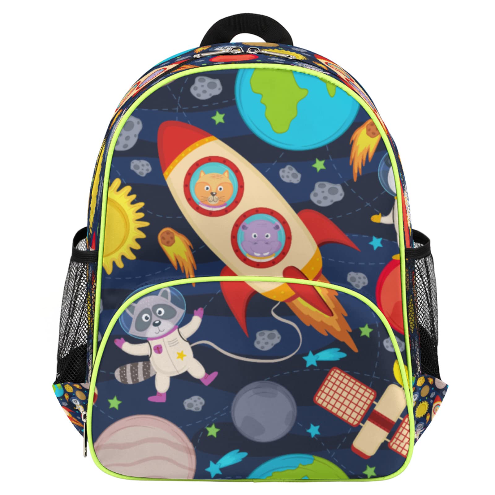 Space Rocket Galaxy Kids Backpack for Boys - Lightweight Waterproof School Backpack with Chest Strap | Cute Raccoon Design Toddler Bookbag for Kindergarten, Preschool & Casual Day Use | Perfect for School, Travel & Outdoor Adventures