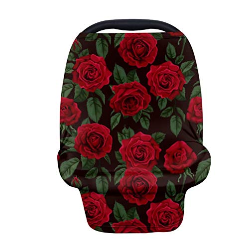 AFPANQZ Stretchy Baby Car Seat Cover - Nursing & Breastfeeding Cover, Super Breathable Multi-Use Infant Canopy for Stroller, Car Seat & Scarf - All Seasons for Boys & Girls - Perfect Baby Shower Gift (Cute Red Rose Field) - Ideal for Travel, Shopping & Outdoor Activities