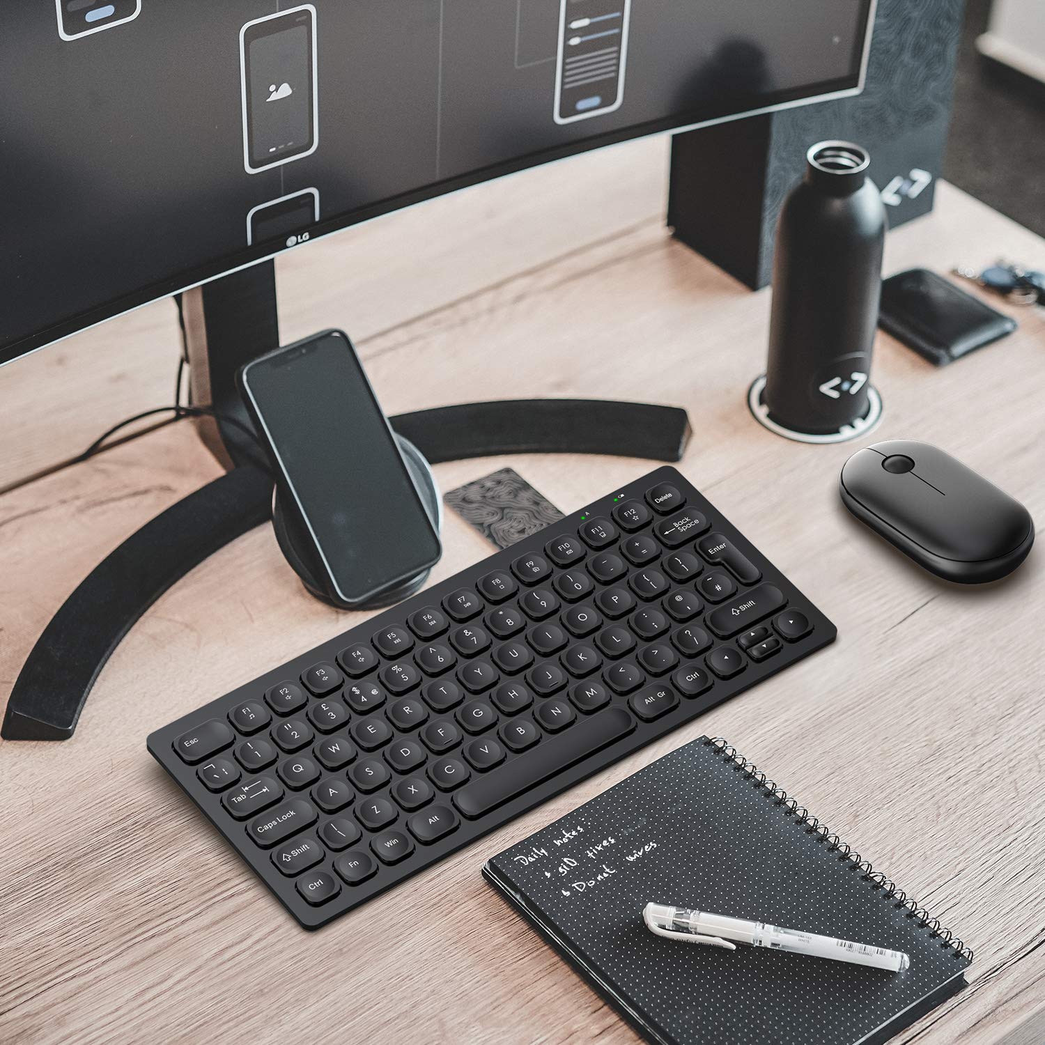 WisFox 2.4GHz Wireless Keyboard and Mouse Combo - Ultra Slim, Compact & Quiet USB Keyboard Mouse Set with QWERTY UK Layout for Windows PC, Laptop, Desktop - Perfect for Office Work, Gaming & Home Computing