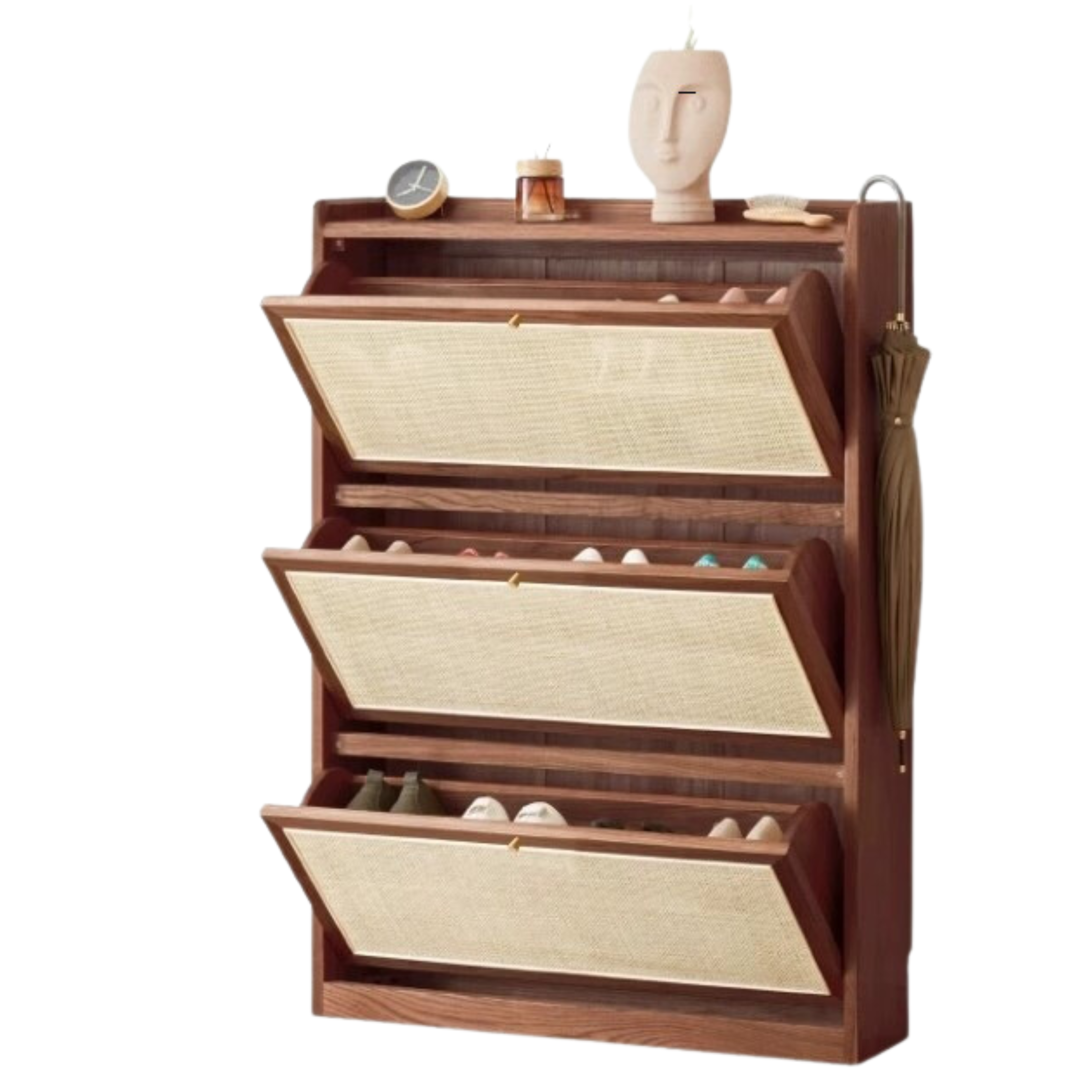 32.7x7.9x46.9 inch/ 83x20x119сm/ walnut color/ door rattan shoe cabinet