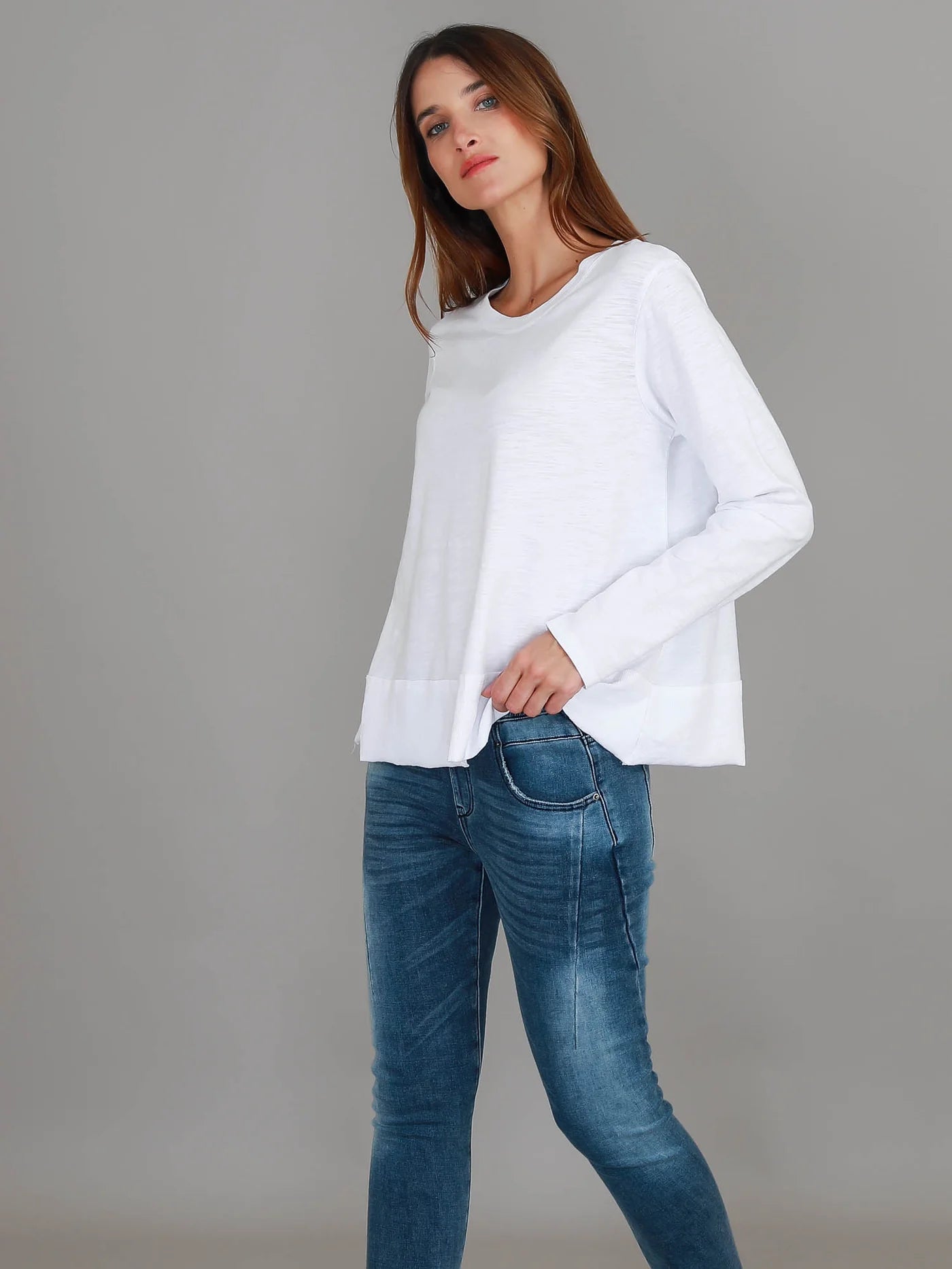 Sonya Women's Long Sleeve T-Shirt - Soft Cotton Basic Tee for Casual Wear (White) | Perfect for Layering, Office Outfits & Everyday Comfort