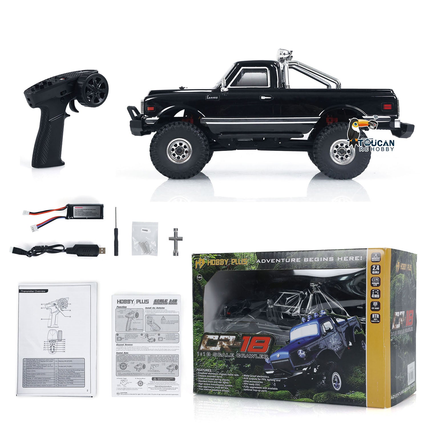 1:18 Scale 4x4 RC Crawler Car - Hobby Plus CR18 Off-Road Remote Control Vehicle (RTR or DIY Kit) for Adults & Kids - Rock Crawling, Trail Adventures & Backyard Fun